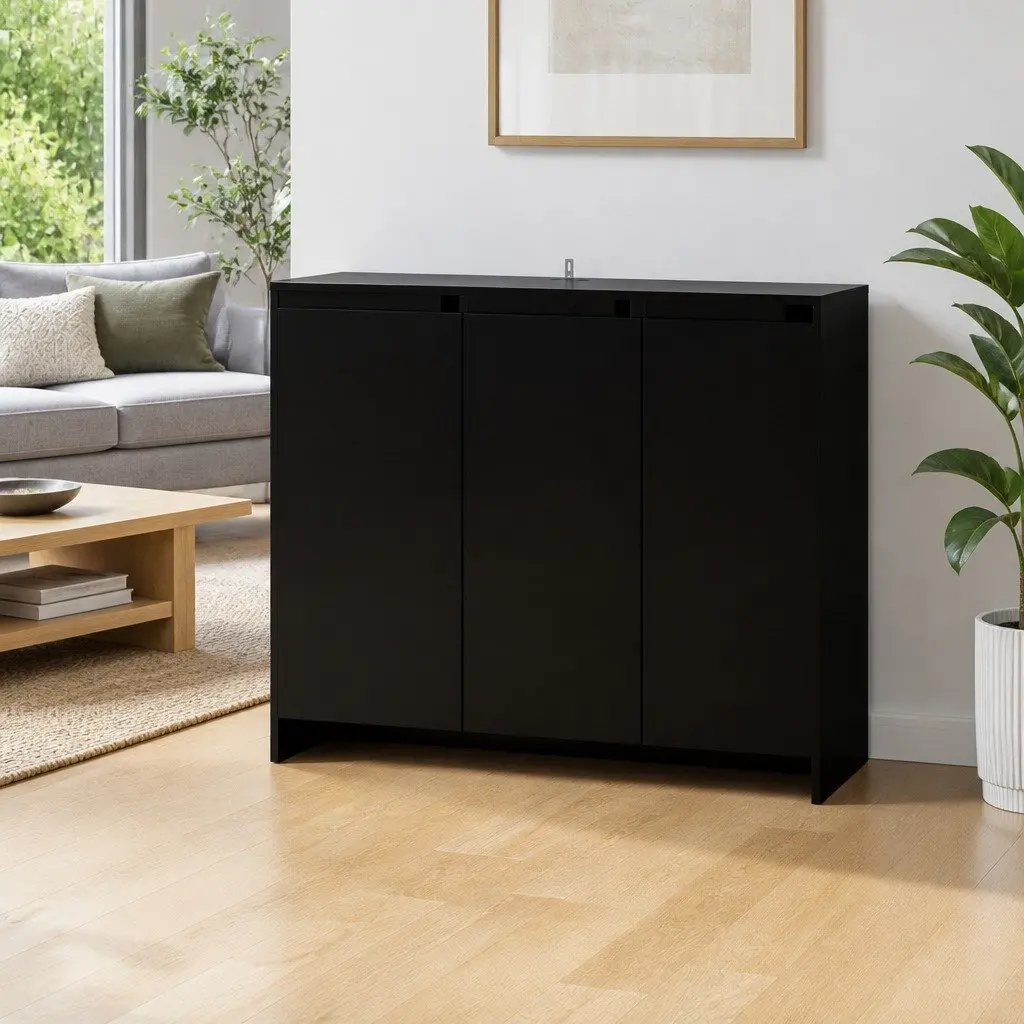 Sideboard Storage Cabinet Black 3 Door Engineered Wood 102cm W x 33cm D x 75cm H