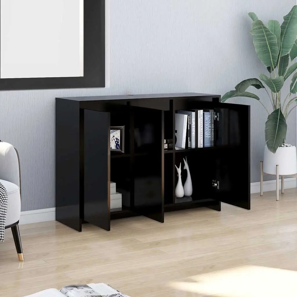 Sideboard Storage Cabinet Black 3 Door Engineered Wood 102cm W x 33cm D x 75cm H