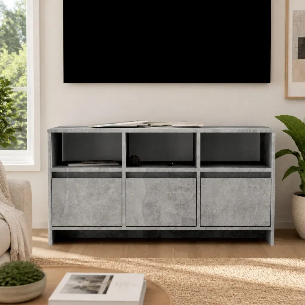 TV Cabinet Concrete Grey 3 Drawer 3 Compartment Storage Lowboard