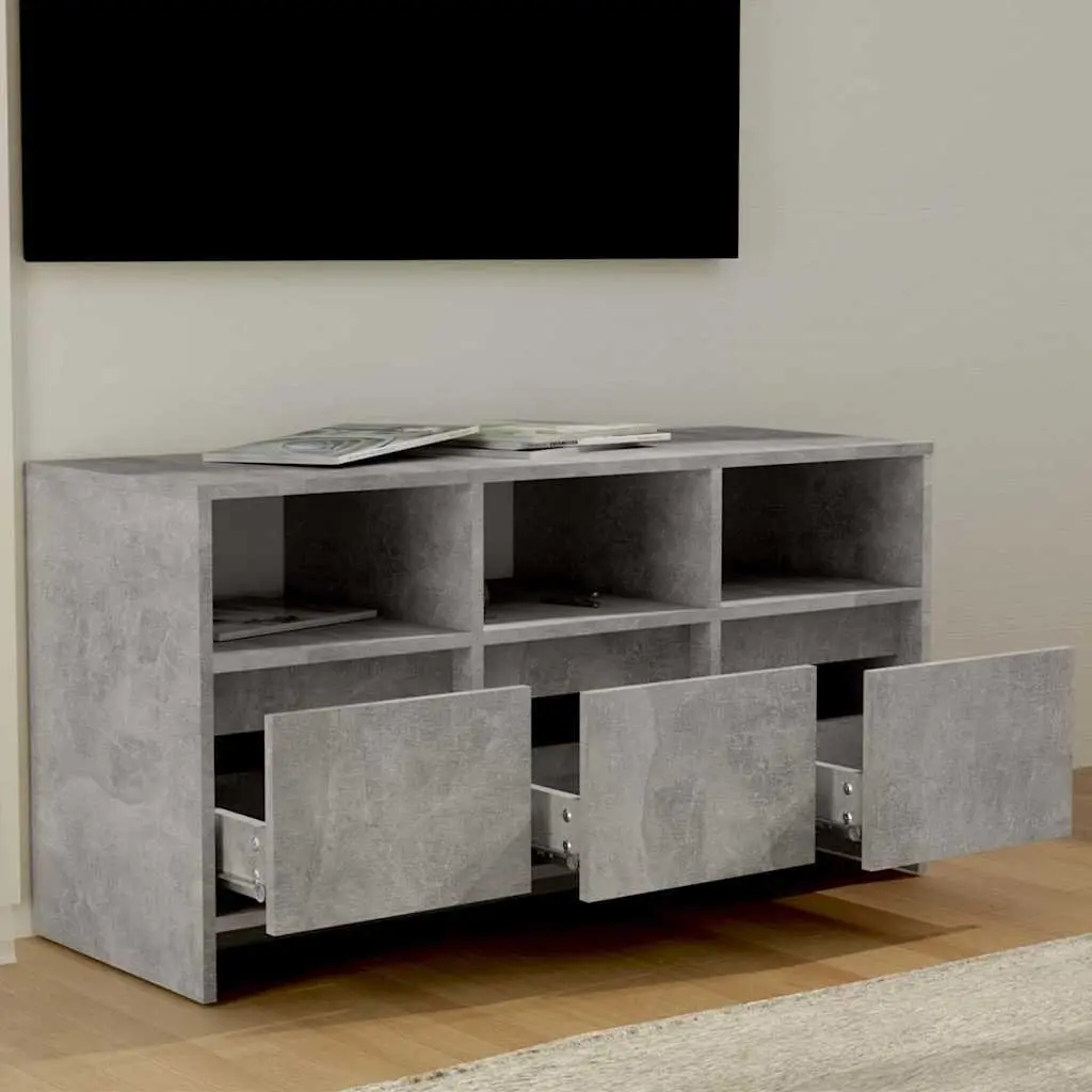 TV Cabinet Concrete Grey 3 Drawer 3 Compartment Storage Lowboard