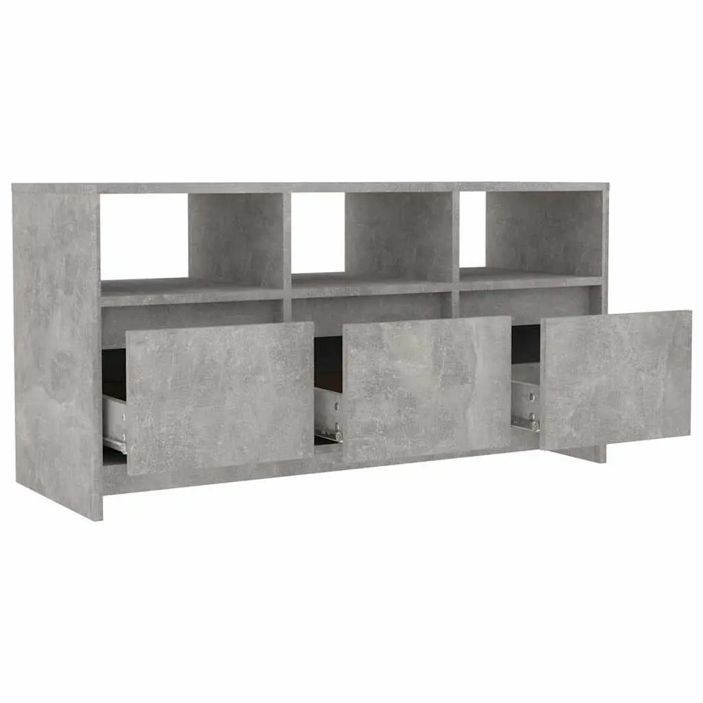 TV Cabinet Concrete Grey 3 Drawer 3 Compartment Storage Lowboard