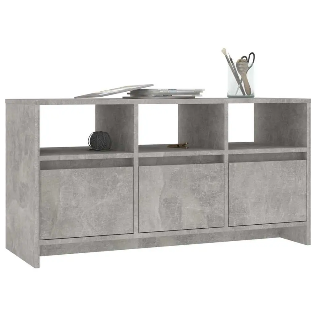 TV Cabinet Concrete Grey 3 Drawer 3 Compartment Storage Lowboard