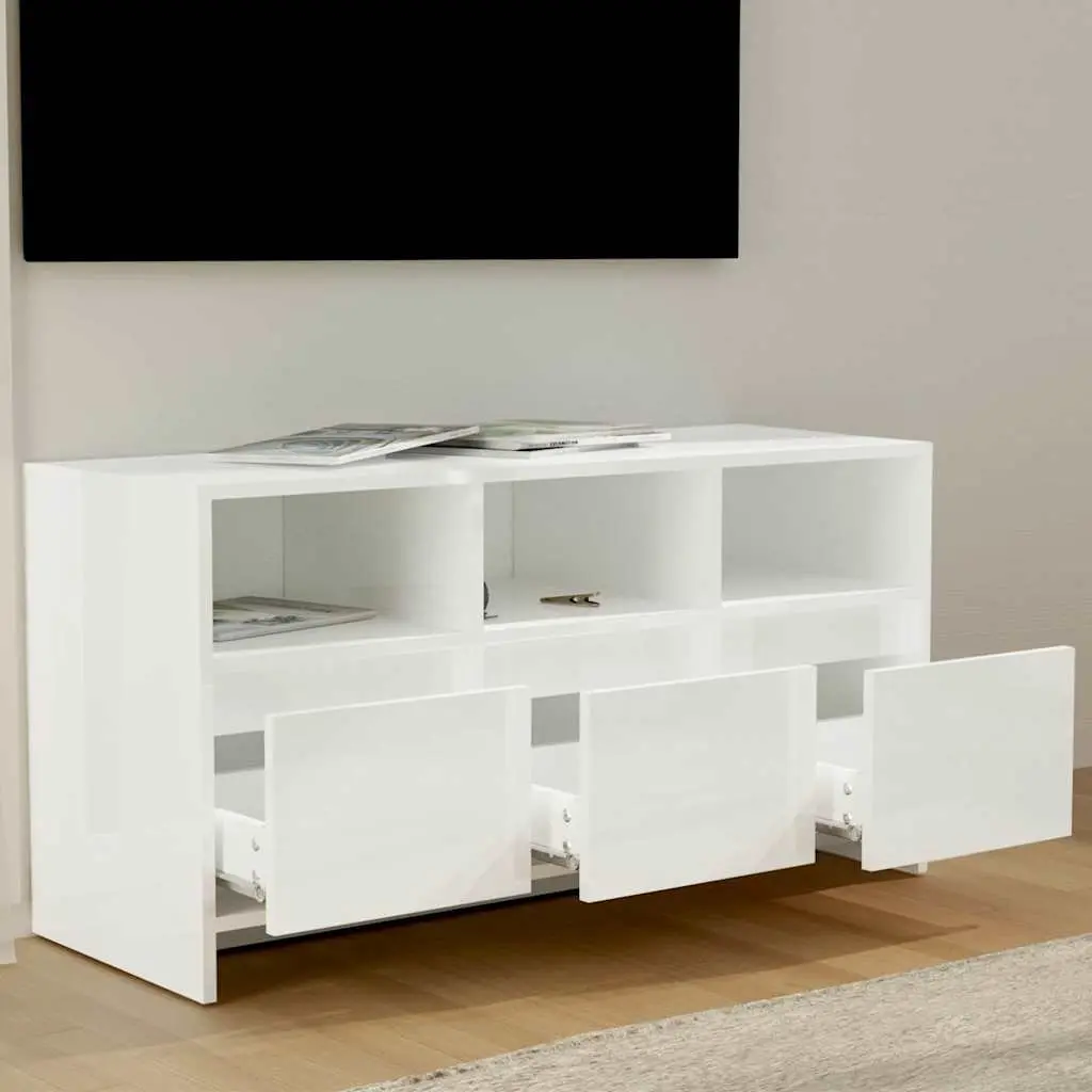 TV Cabinet White High Gloss Living Room Storage Unit Lowboard with Drawers