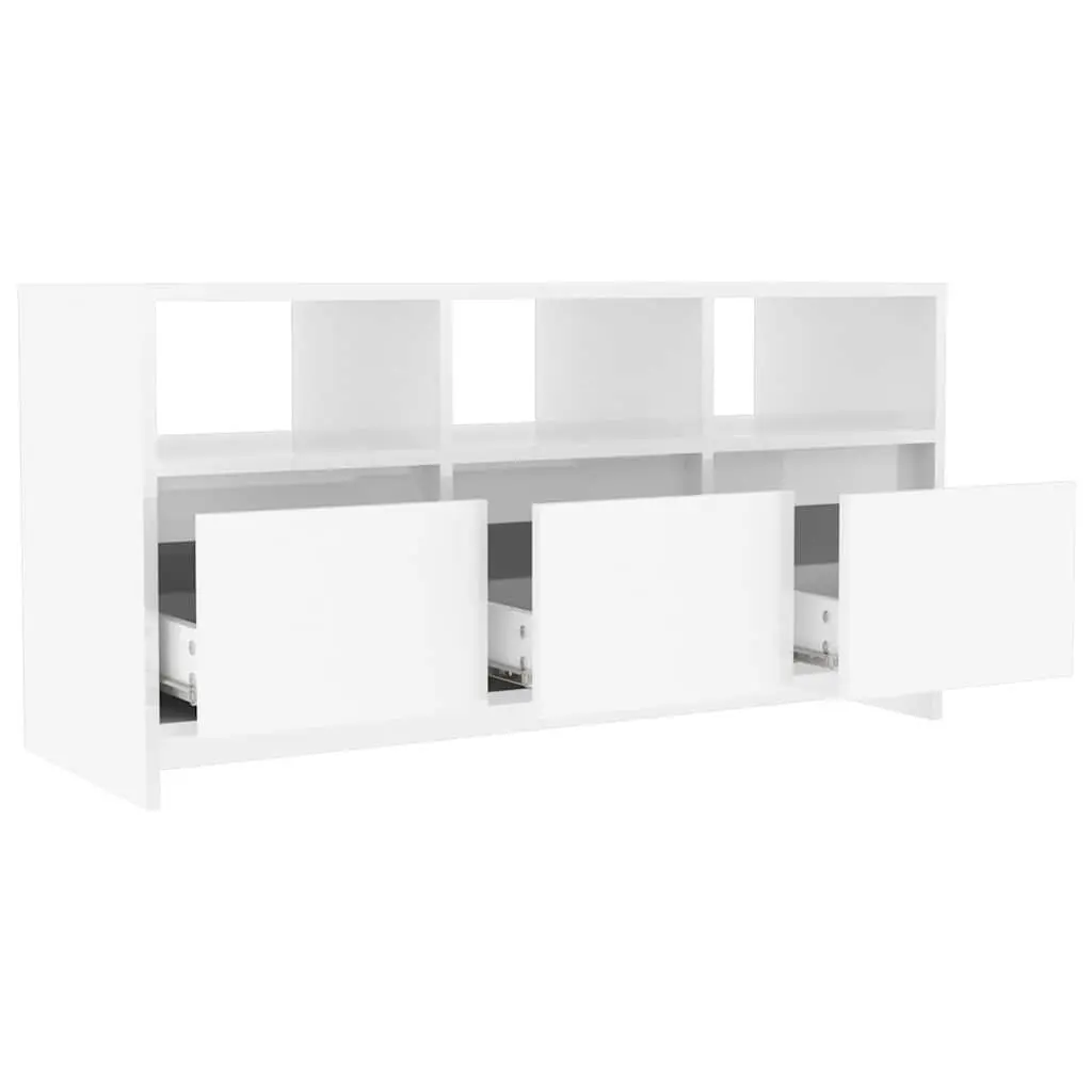 TV Cabinet White High Gloss Living Room Storage Unit Lowboard with Drawers