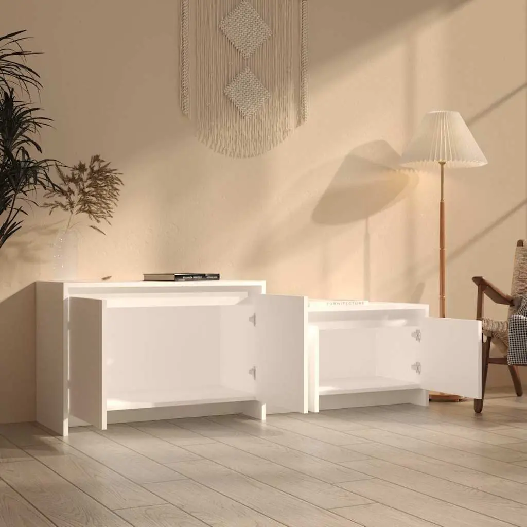 TV Cabinet White 4 Door Lowboard Living Room Storage Organiser Unit 1465 x 350 x 500 mm