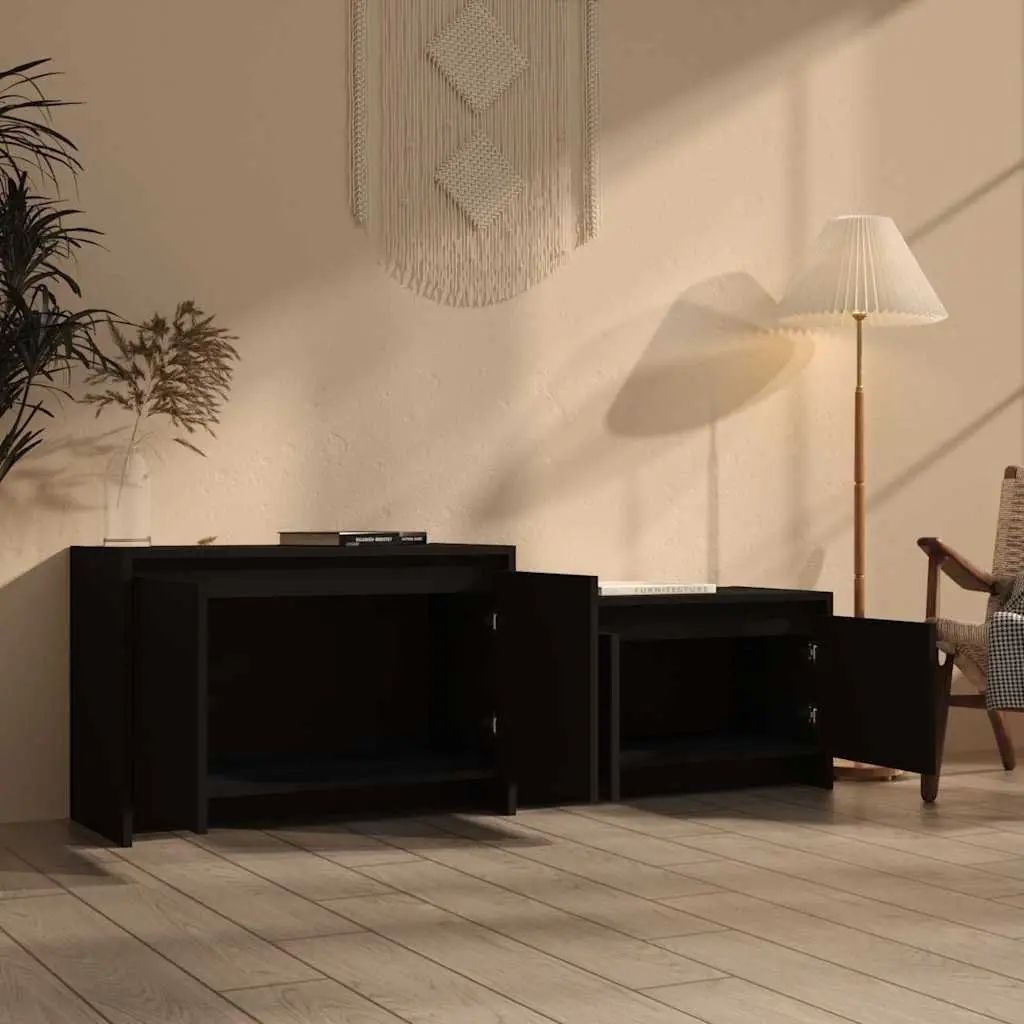 TV Cabinet 4 Doors Living Room Storage Unit Lowboard Black Engineered Wood