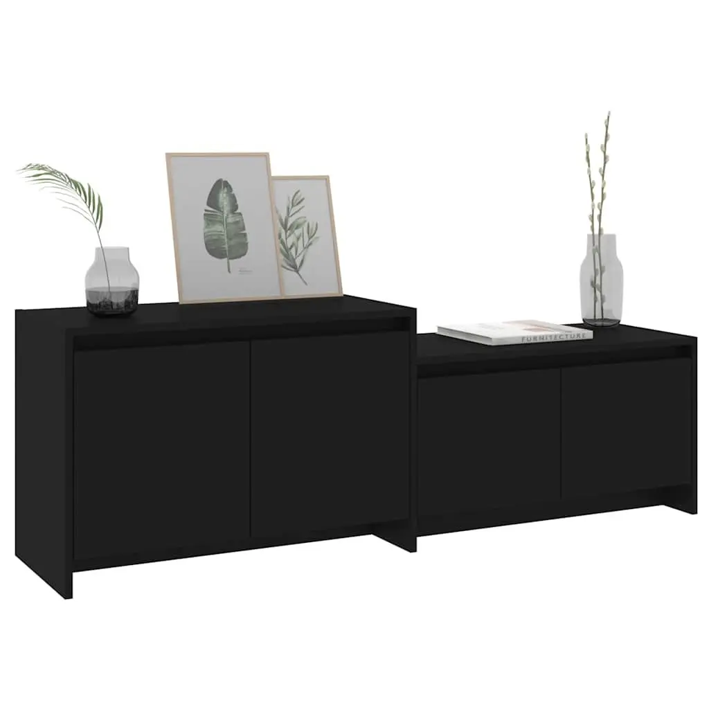 TV Cabinet 4 Doors Living Room Storage Unit Lowboard Black Engineered Wood
