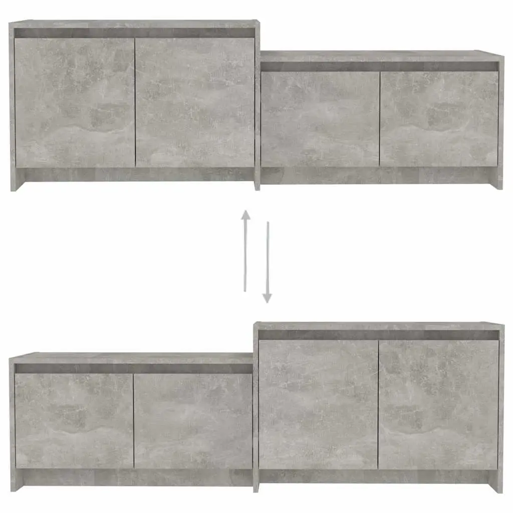 TV Cabinet Concrete Grey 4 Door Lowboard Engineered Wood 1465 x 350 x 500 mm