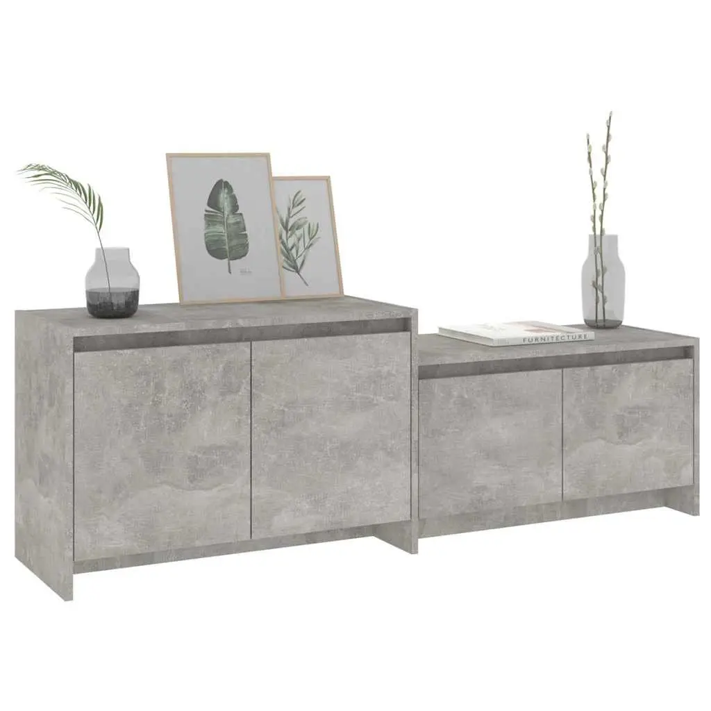 TV Cabinet Concrete Grey 4 Door Lowboard Engineered Wood 1465 x 350 x 500 mm
