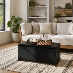 Black Coffee Table with Storage Drawers Modern Living Room Accent Furniture