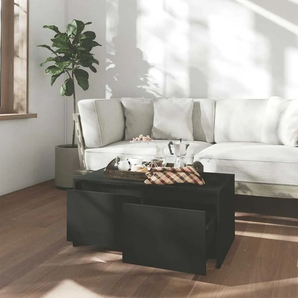 Coffee Table Modern Black with Storage Drawers 90 x 50 x 41.5 cm