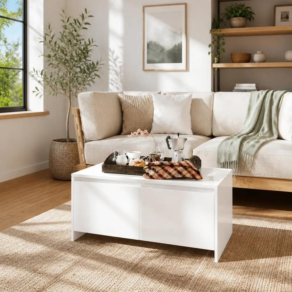 White Coffee Table with Drawers