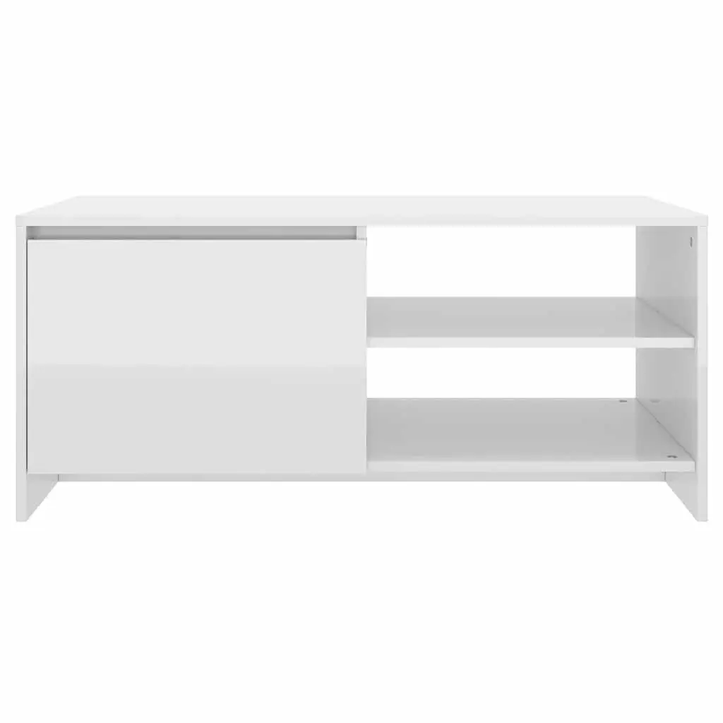 Coffee Table Modern White with Shelves and Storage Compartment 102cm x 50cm x 45cm