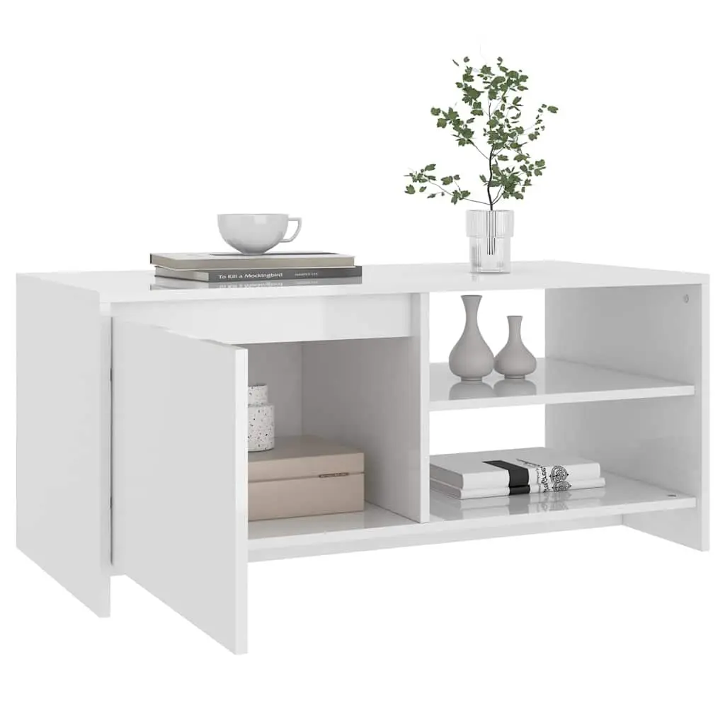 Coffee Table Modern White with Shelves and Storage Compartment 102cm x 50cm x 45cm