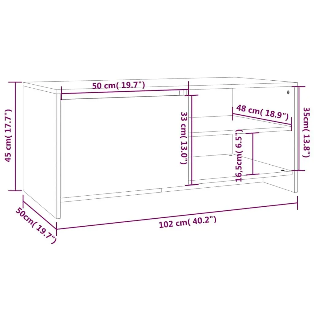 Coffee Table Modern White with Shelves and Storage Compartment 102cm x 50cm x 45cm