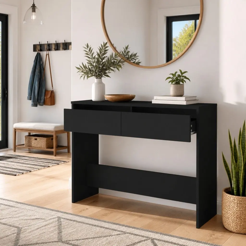 Console Table Black Compact Size for Hallway Entrance Furniture