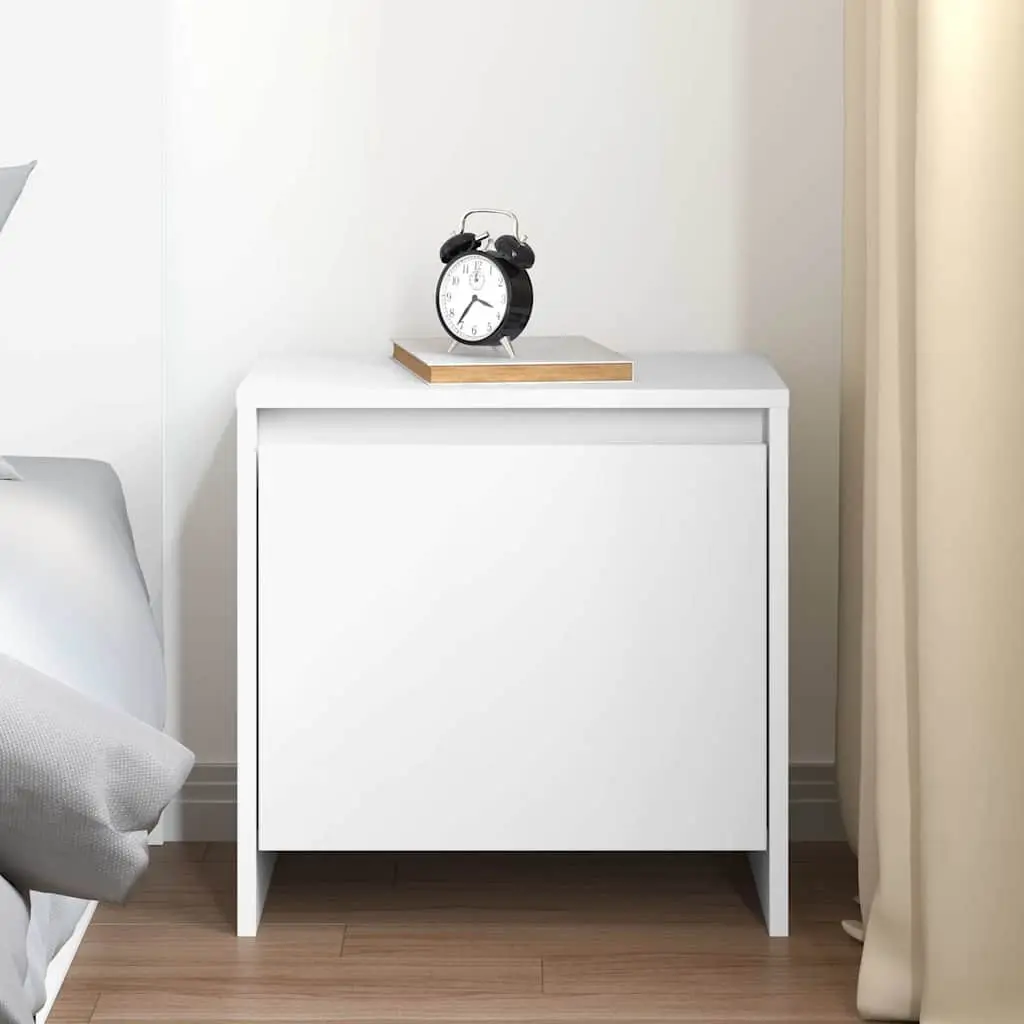 Bedside Cabinet White Engineered Wood Nightstand Storage 45cm Width 34cm Depth 44.5cm Height