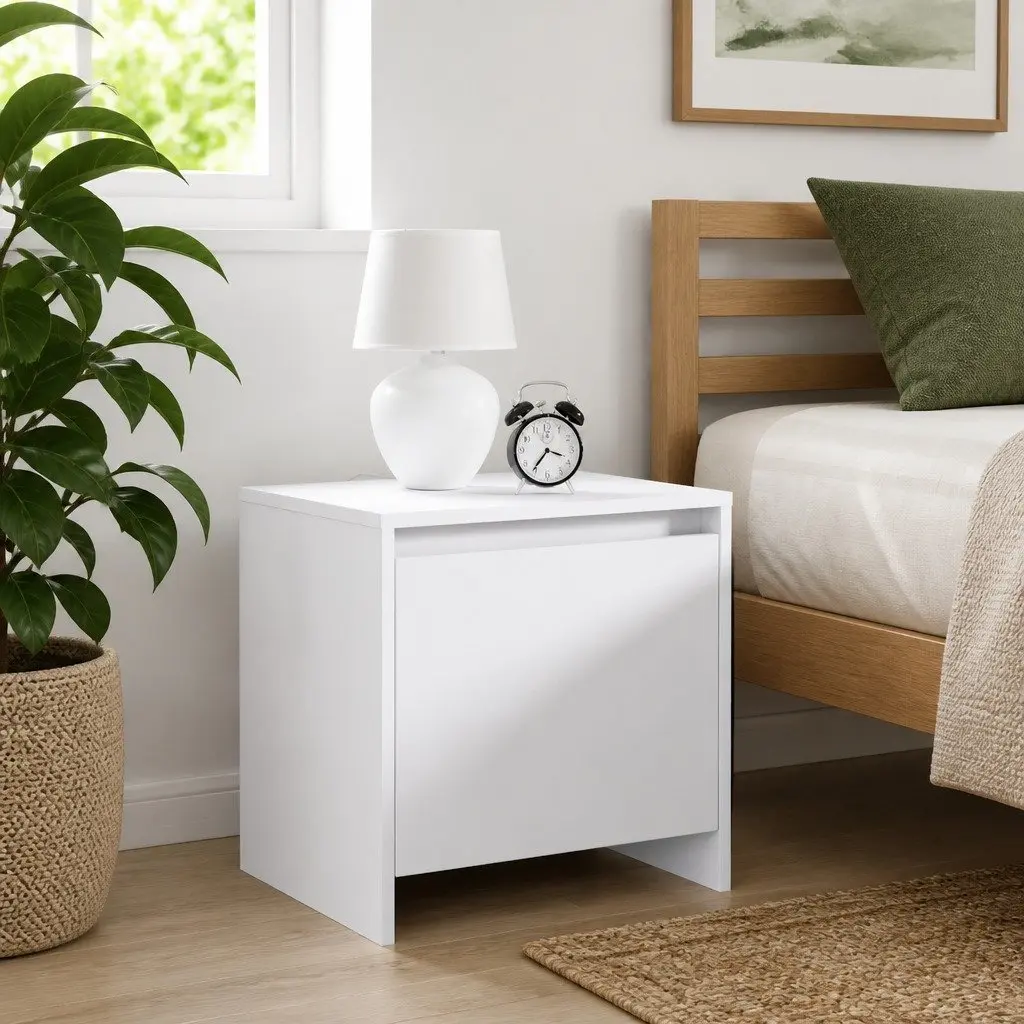 White Nightstand Set 2 Piece Bedside Cabinets Storage Engineered Wood 45x34x44.5cm