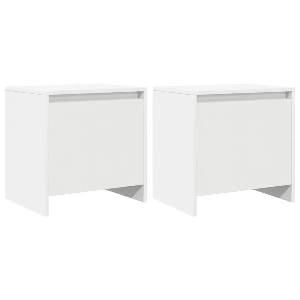 White Nightstand Set 2 Piece Bedside Cabinets Storage Engineered Wood 45x34x44.5cm