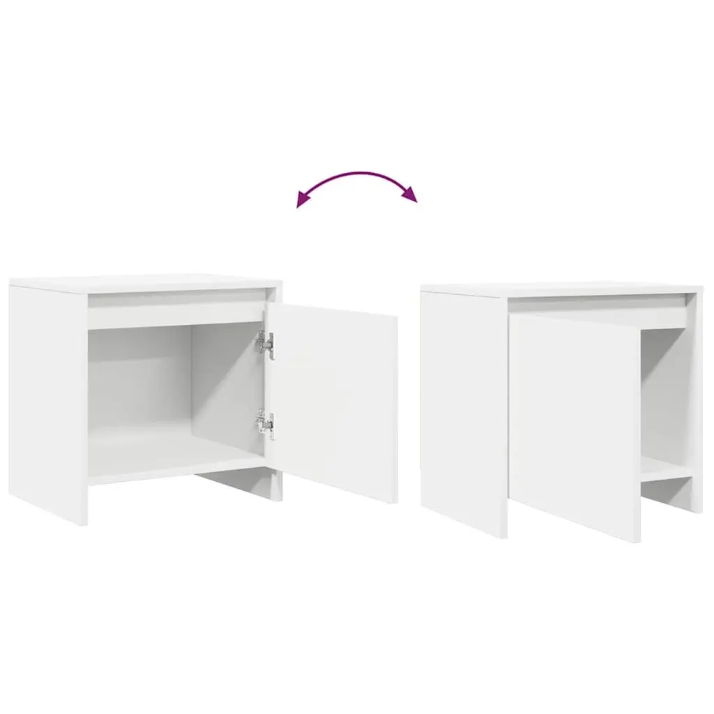 White Nightstand Set 2 Piece Bedside Cabinets Storage Engineered Wood 45x34x44.5cm