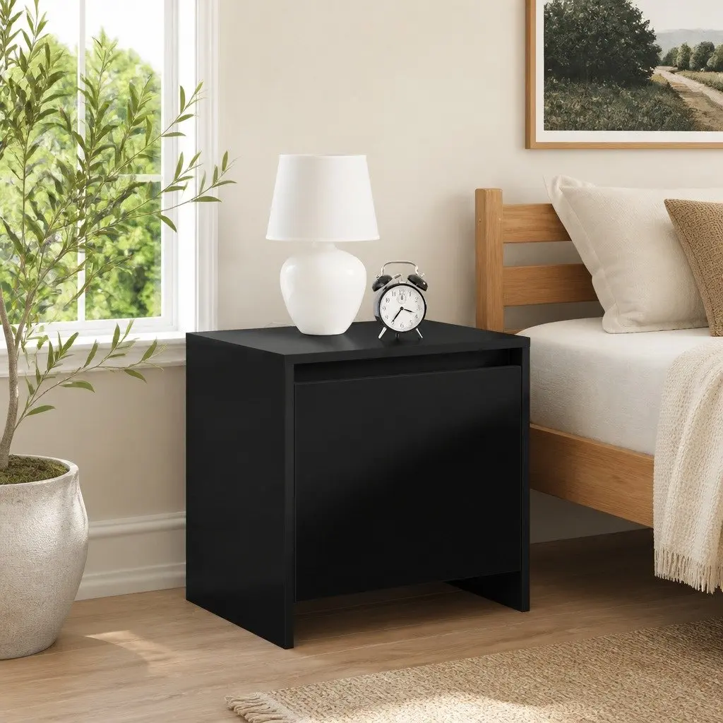Black Bedside Cabinet Single Door Storage 45x34x44.5 cm