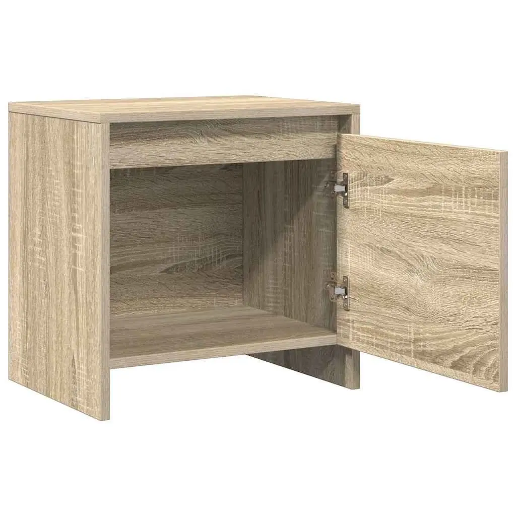 Bedside Cabinet Engineered Wood Storage Nightstand Table with Door Beige