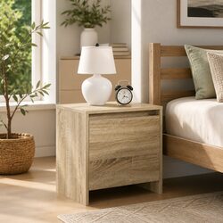 Friendly Beige Bedside Nightstand with Storage Door