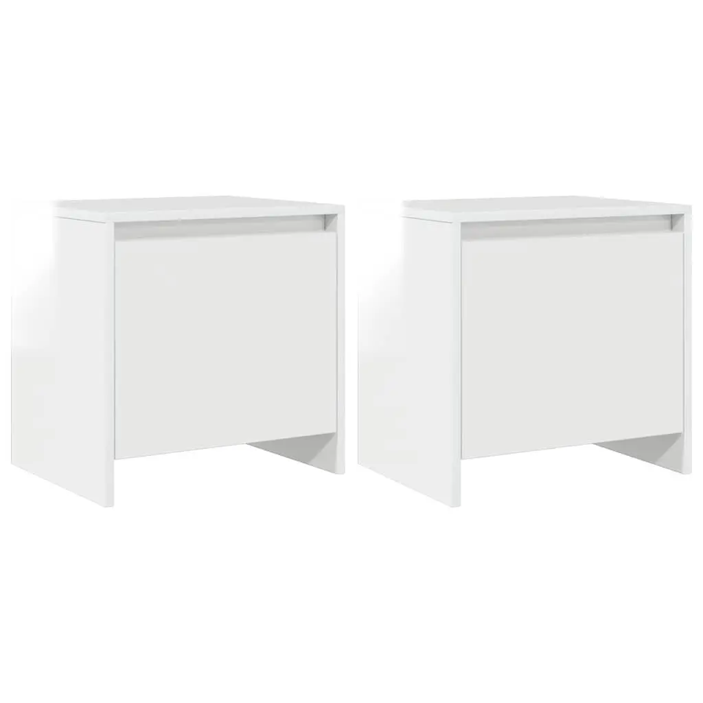 Bedside Cabinet White High Gloss 45x34x44.5 cm Engineered Wood Nightstand 2 Piece