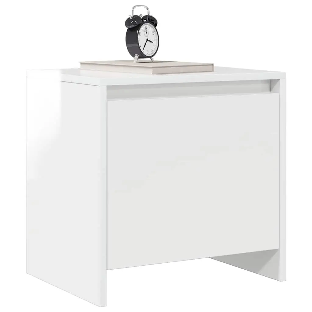 Bedside Cabinet White High Gloss 45x34x44.5 cm Engineered Wood Nightstand 2 Piece