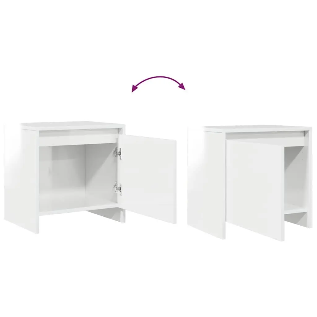 Bedside Cabinet White High Gloss 45x34x44.5 cm Engineered Wood Nightstand 2 Piece