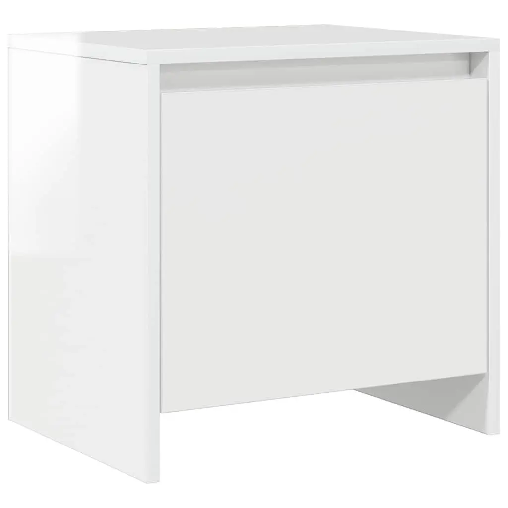 Bedside Cabinet White High Gloss 45x34x44.5 cm Engineered Wood Nightstand 2 Piece