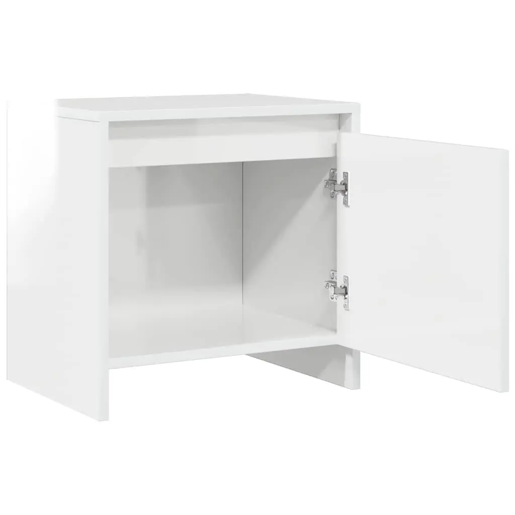 Bedside Cabinet White High Gloss 45x34x44.5 cm Engineered Wood Nightstand 2 Piece