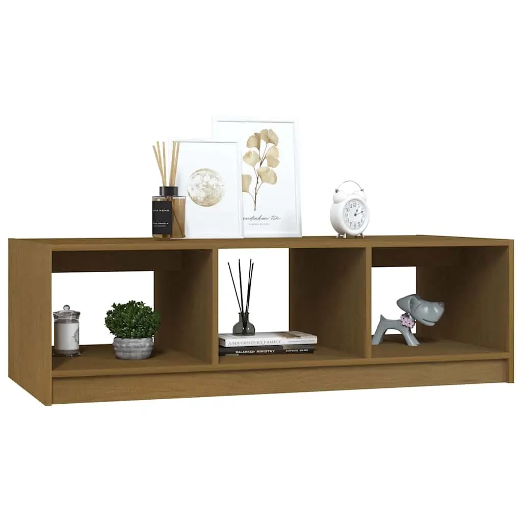 Coffee Table Honey Brown Solid Pinewood Living Room Accent Furniture Storage