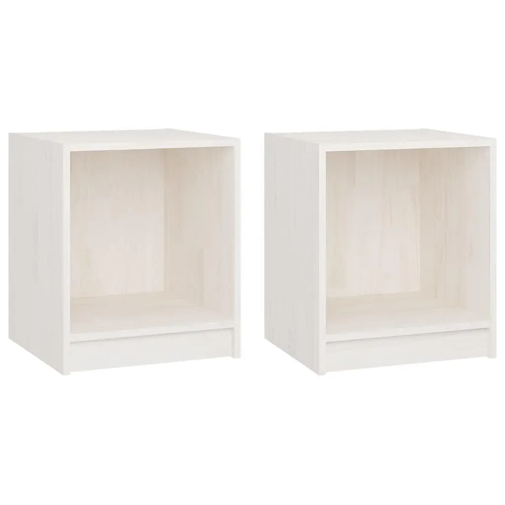 Bedside Cabinets White Storage 2 Piece Solid Wood Nightstand Bedroom Furniture