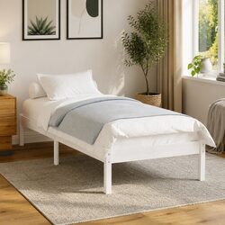 White Solid Pinewood Bed Frame 90x190 cm Slatted Base Modern Bedroom Furniture