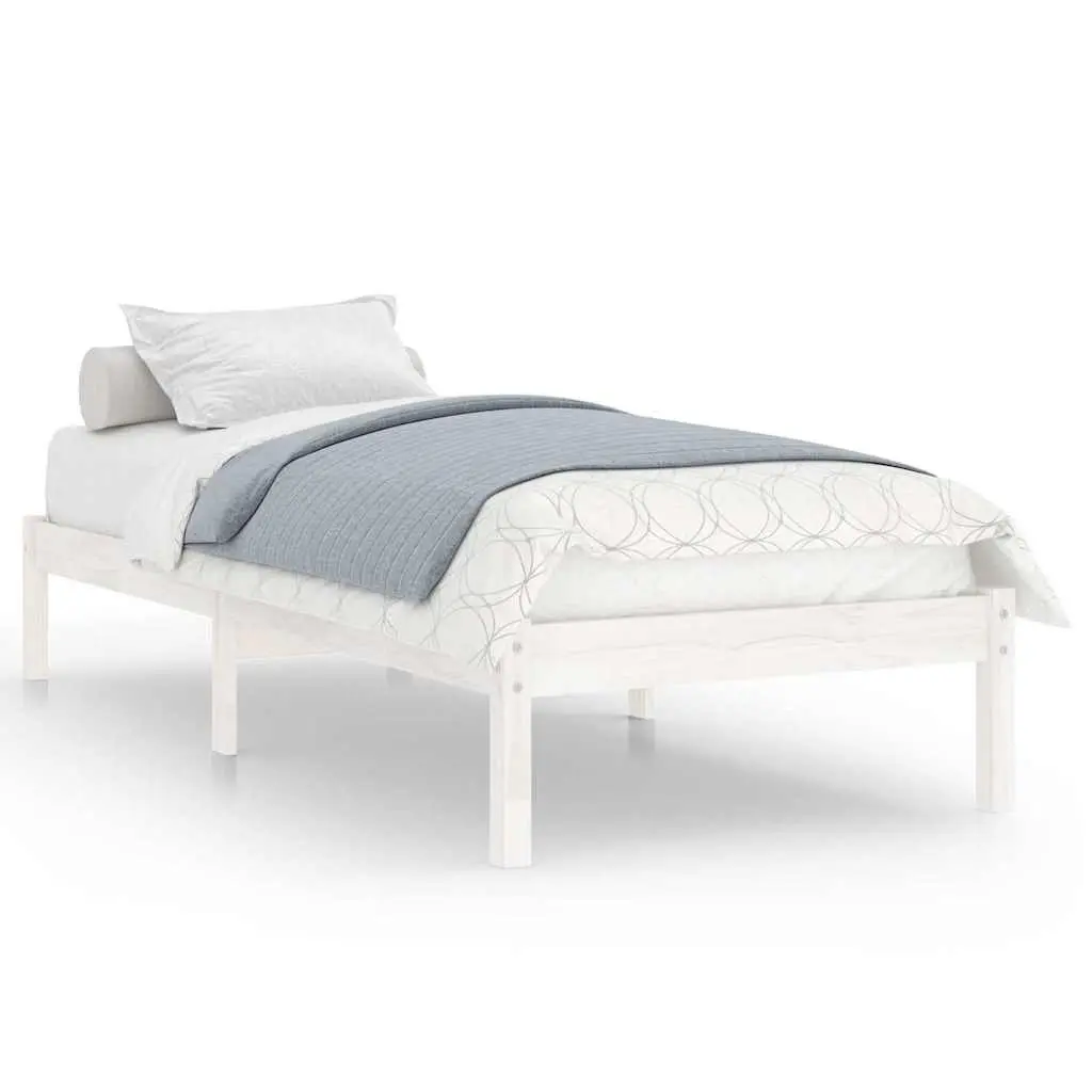 White Solid Pinewood Bed Frame 90x190 cm Slatted Base Modern Bedroom Furniture