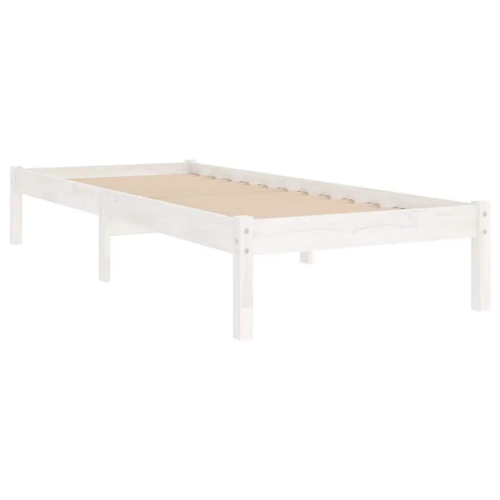 White Solid Pinewood Bed Frame 90x190 cm Slatted Base Modern Bedroom Furniture