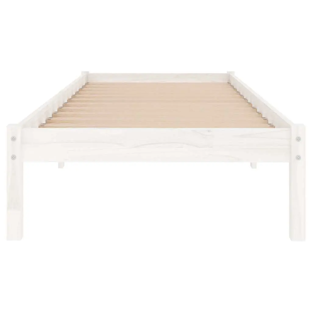 White Solid Pinewood Bed Frame 90x190 cm Slatted Base Modern Bedroom Furniture