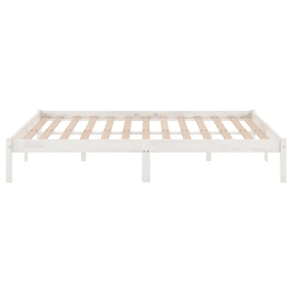 Bed Frame White Solid Wood Slatted Base 150x200 cm Modern Bedroom Furniture