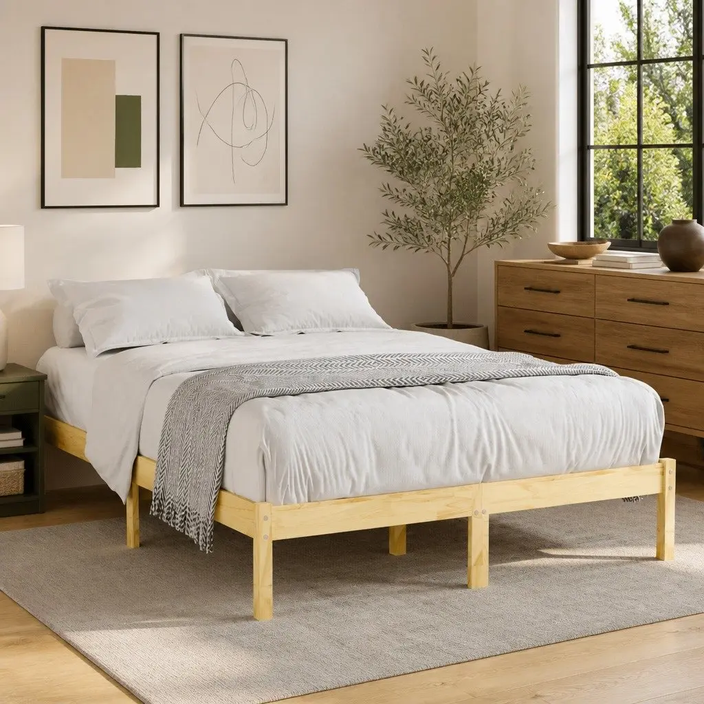 King Size Bed Frame Solid Wood Slatted Base 183x203 cm