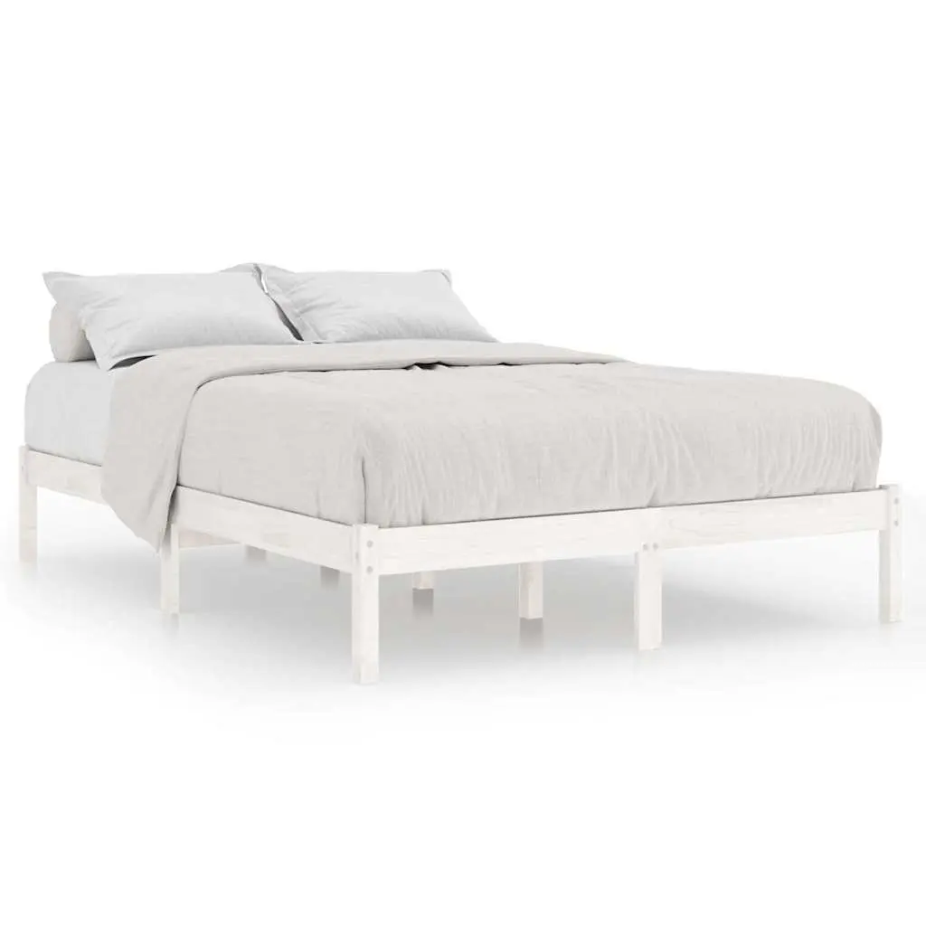 White Solid Wood King Bed Frame Slatted Base 183x203cm Modern Bedroom Furniture