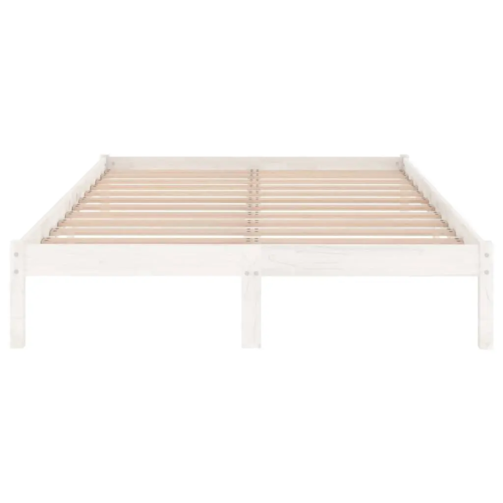 White Solid Wood King Bed Frame Slatted Base 183x203cm Modern Bedroom Furniture