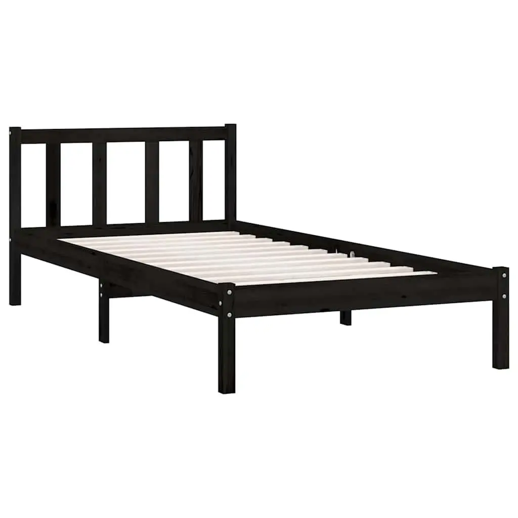 Black Single Size Bed Frame Solid Pinewood 90x190 cm Bedroom Furniture