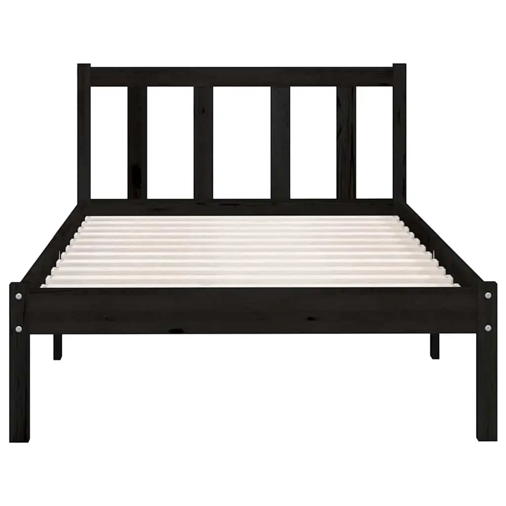 Black Single Size Bed Frame Solid Pinewood 90x190 cm Bedroom Furniture