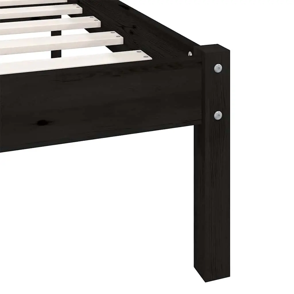 Black Single Size Bed Frame Solid Pinewood 90x190 cm Bedroom Furniture