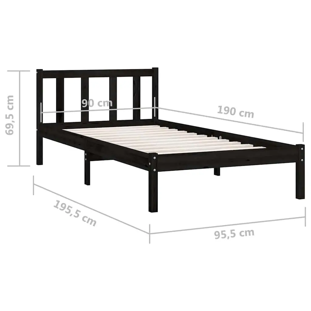Black Single Size Bed Frame Solid Pinewood 90x190 cm Bedroom Furniture