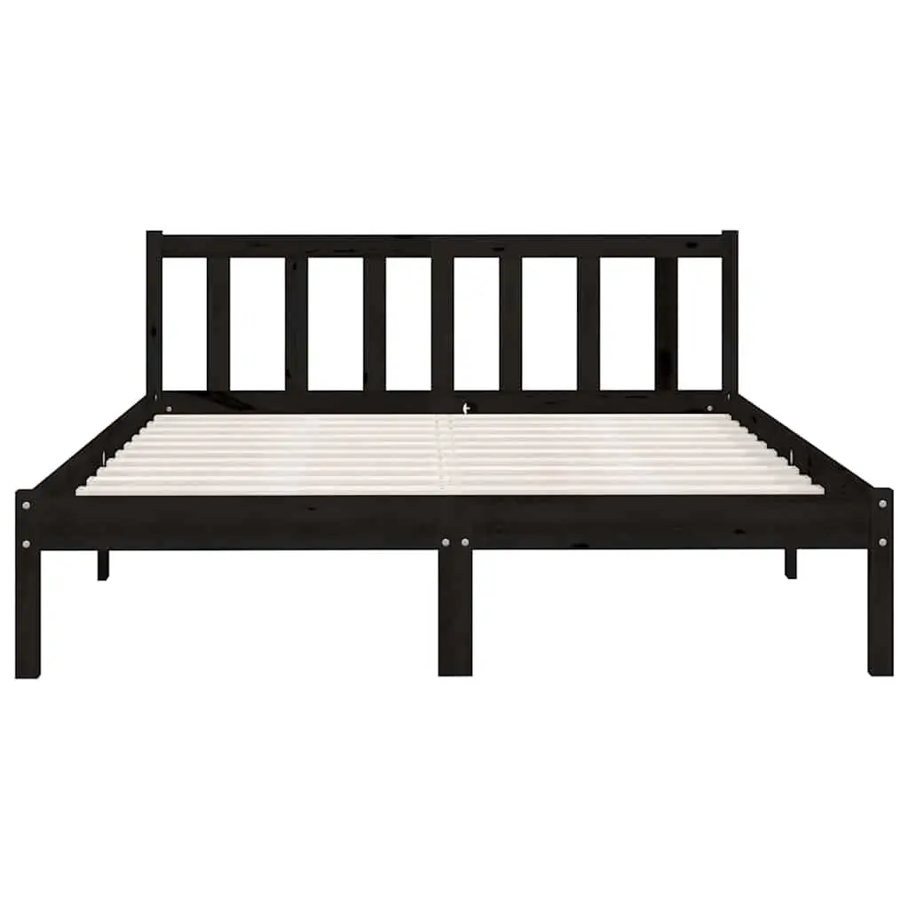 Bed Frame Black Solid Wood 135x190 cm Slatted Base Modern Bedroom Furniture