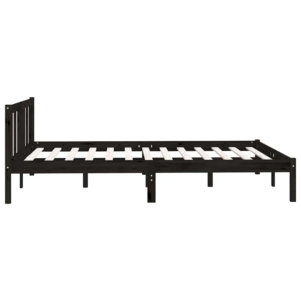 Bed Frame Black Solid Wood 135x190 cm Slatted Base Modern Bedroom Furniture