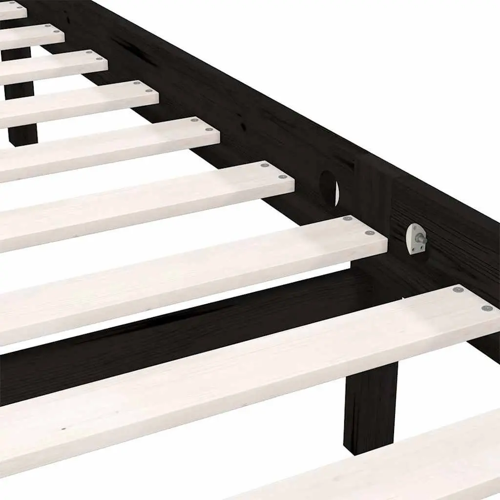 Bed Frame Black Solid Wood 135x190 cm Slatted Base Modern Bedroom Furniture