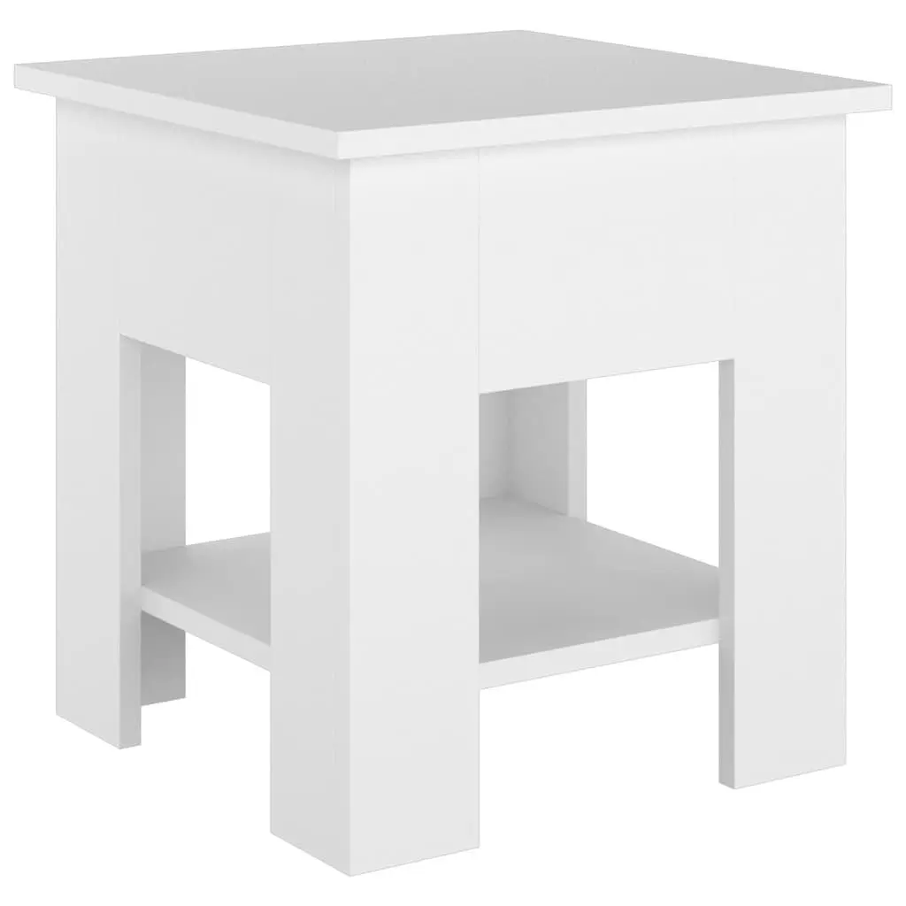 White Coffee Table with Storage Shelf Modern Living Room Side Table 40x40x42cm